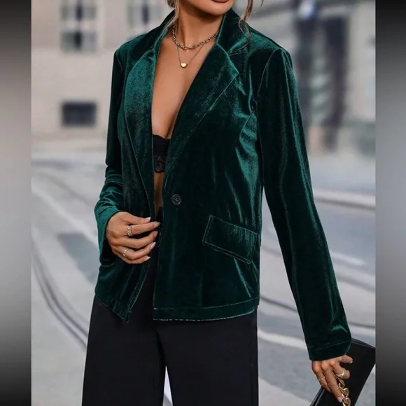 Emerald green, velvet Valore blazer jacket - Picture 4 of 6